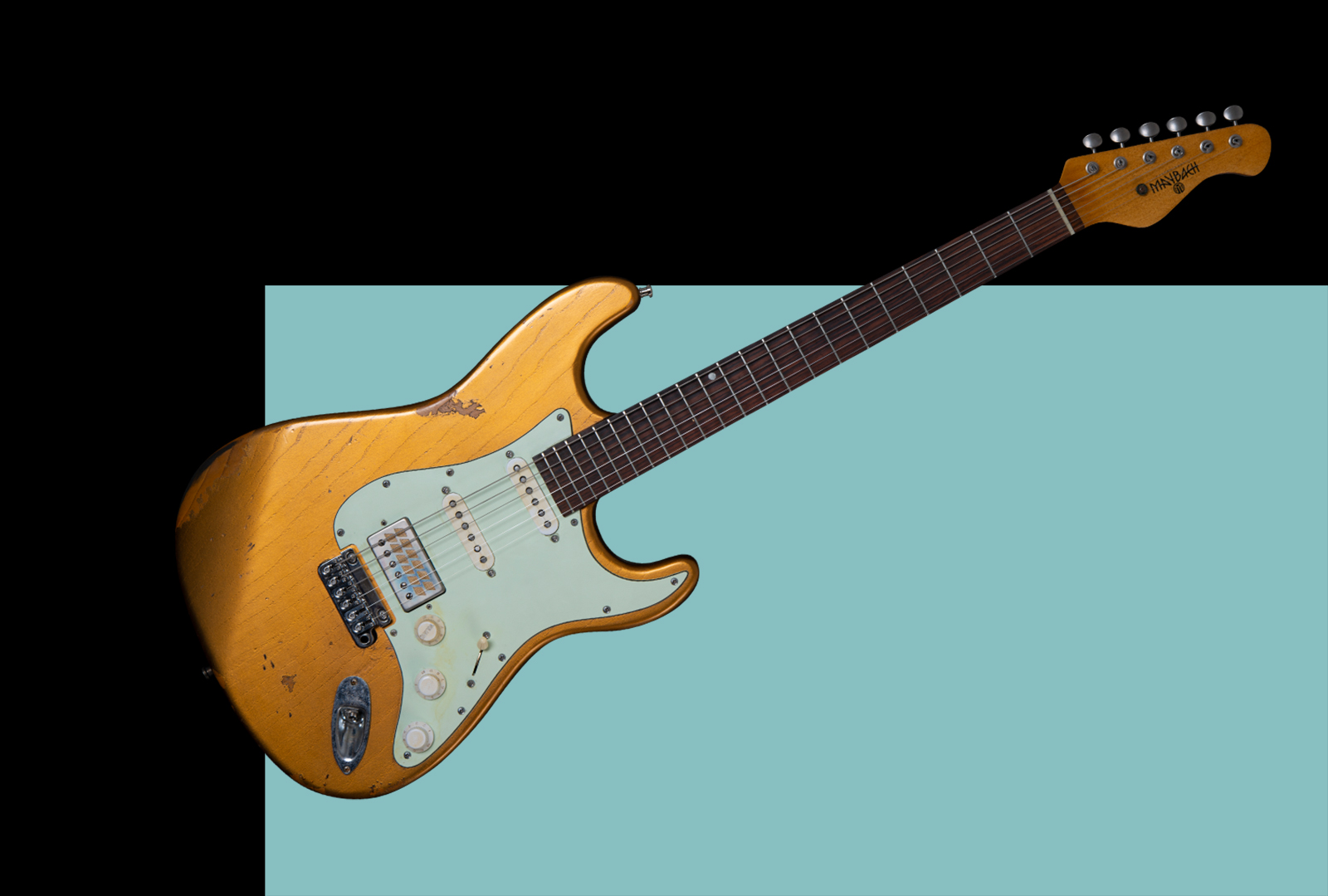 Maybach Electric Guitar Stradovari Customshop Masterbuilt Aztec Gold front rectangle