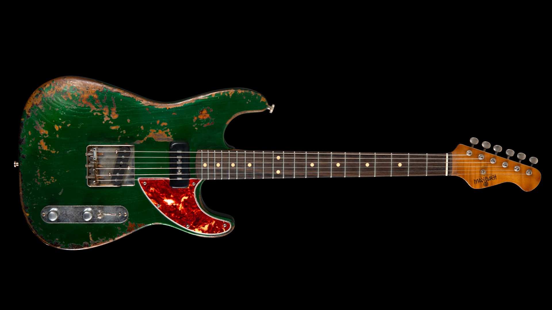 Maybach Electric Guitar Universe by Nick Page in British Racing Green over Sunburst front