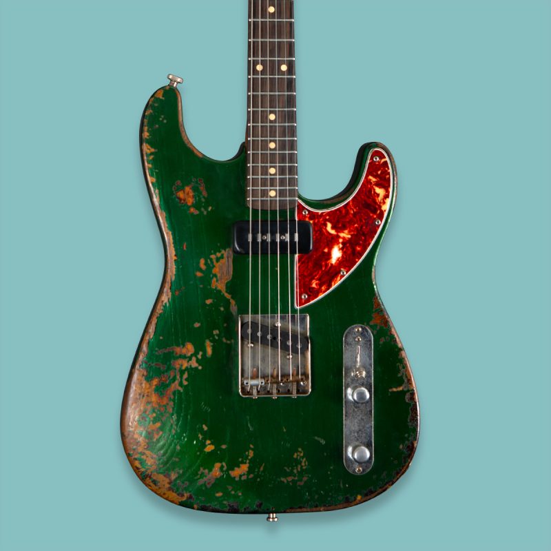 Maybach Electric Guitar Universe by Nick Page in British Racing Green over Sunburst in blue Square